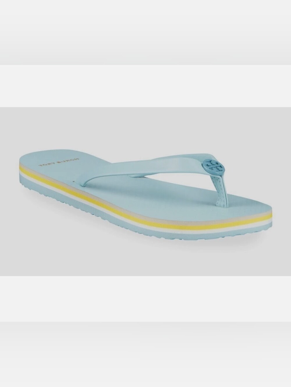 Tory Burch Mini Minnie Leather Flip Flops in Gray Mist/Smoke Blue Size 6